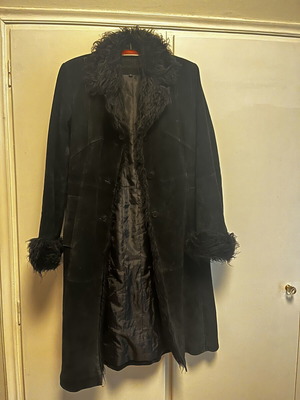 Attrattivo leather coat with fur Y2K, black suede