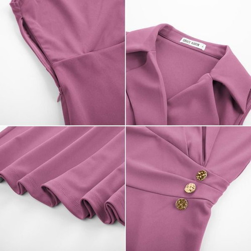 GRACE KARIN women's elegant midi dress sleeveless, purple-pink, XL