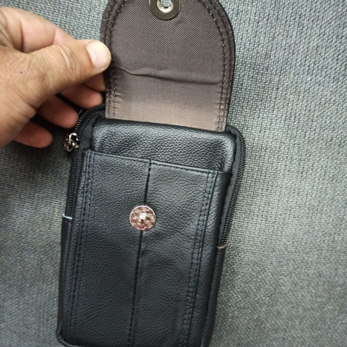 Smartphone carrying bag made of genuine leather new, black and brown