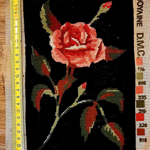 DMC Moyenne D.M.C F 711 embroidered rose tapestry 21x29 cm, vintage