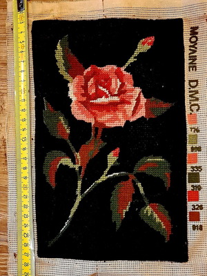 DMC Moyenne D.M.C F 711 embroidered rose tapestry 21x29 cm, vintage