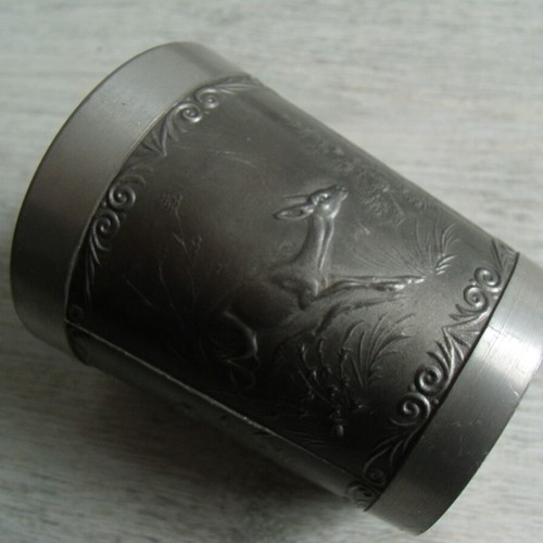 Old metal pewter cup zinn used with embossed ornaments
