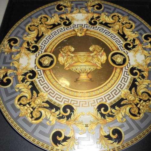 Versace Prestige Gala gold-plated serving platter used 33cm in box