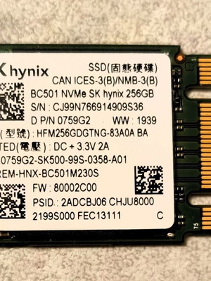 SSD 2230 NVMe 256GB SKhynix like new