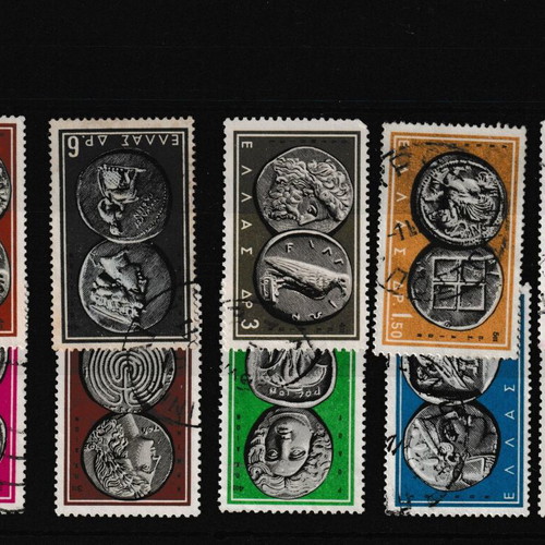 Ancient Greek Coins Stamp Series used from 1970s Greece