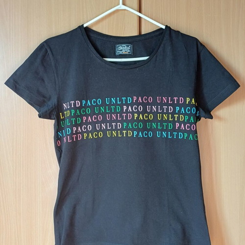 Paco & Co T-shirt used, black with multicolor print, size S