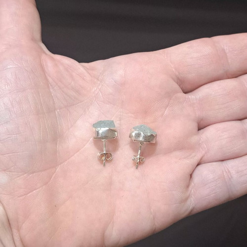 Silver Earrings 925 with Raw Aquamarine Stones Handmade