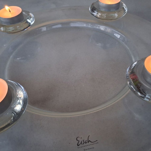 Glass plate with candle holders Eisch Germany like new