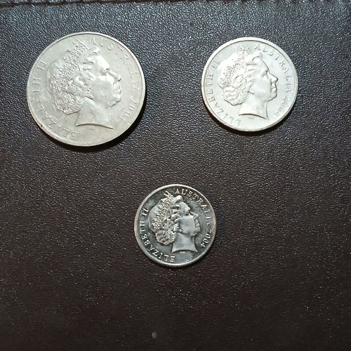 Set of three Australian coins 5, 10 and 20 pence 2001/2004