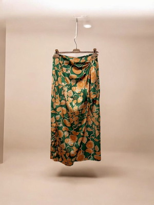 Mallory The Label σατέν wrap skirt παρεό floral ML πράσινο σαν καινούργιο