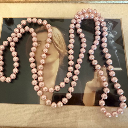Vintage Italian long necklace with pink pearls
