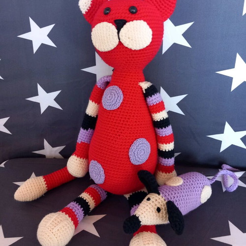 Handmade cat doll new, crocheted from cotton yarn
