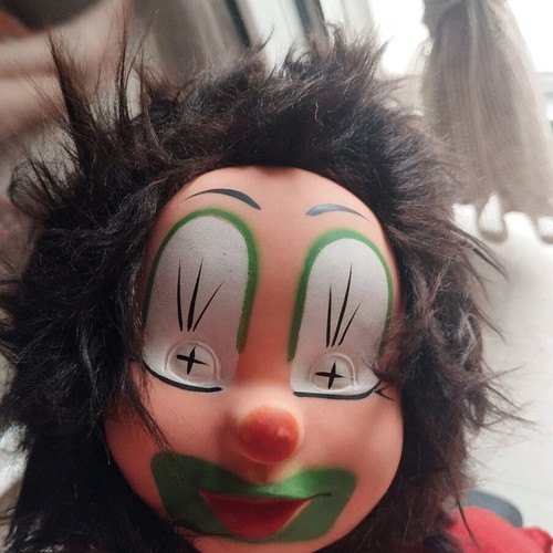 Vintage large clown doll used, 60 cm tall, 1960s