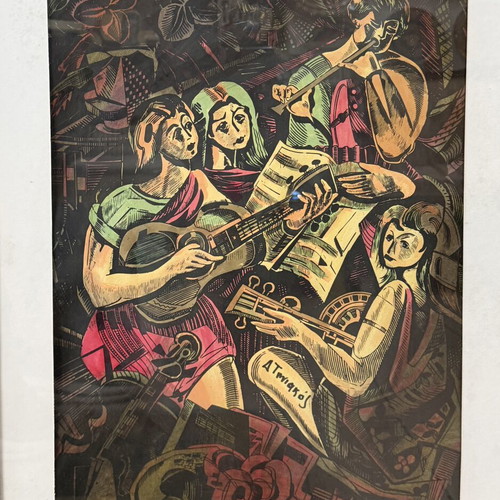 D. Tiniakos ink artwork on paper, framed