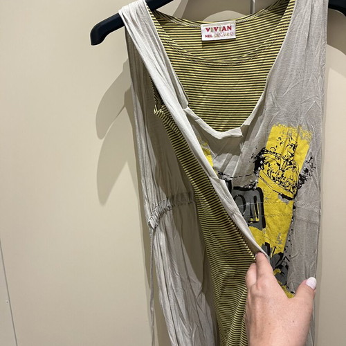 Vivian dress size 12 used, cotton, gray and yellow with prints