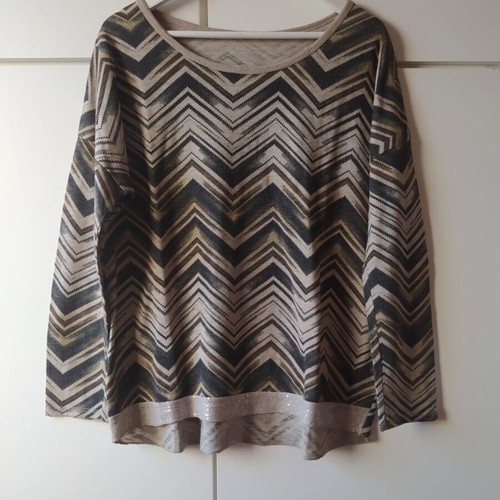 Cotton women's blouse with stripe pattern like new, beige multicolor