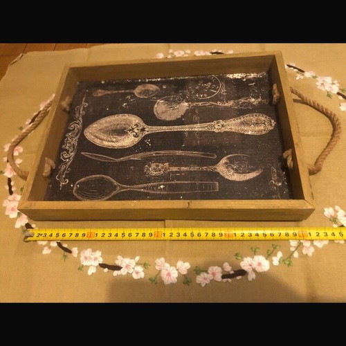 Wooden tray 30x40 like new with rope handles