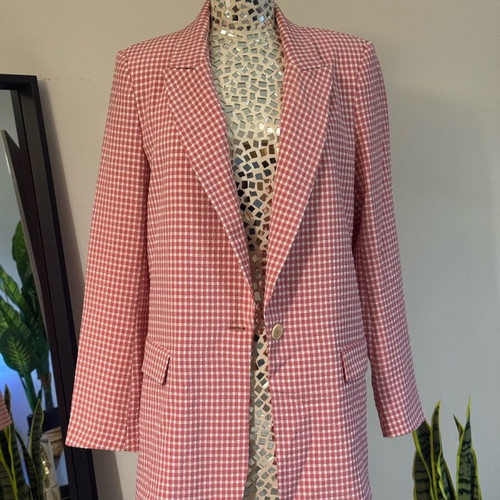 Zara blazer size M gingham pink and white like new