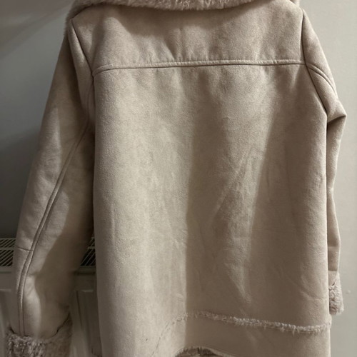 Biker jacket women's grey-pink with fur, very warm, size M-L