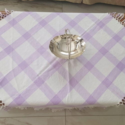 Vintage tablecloth set 2 pieces boho floral and lilac gingham with gift