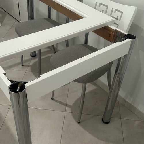 Dining table with 4 chairs used, white eco paint, glass top