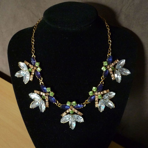 Bronze necklace with multicolored strass stone flower design