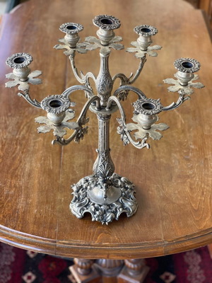 Vintage brass candlestick 7 holders used, large heavy