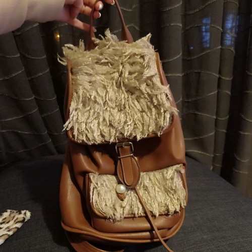 Women's handmade leather backpack used, brown