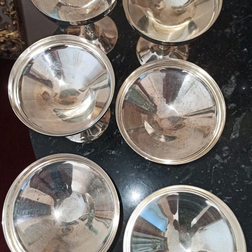 Silver-plated champagne glasses like new, vintage set of six, 15 cm height