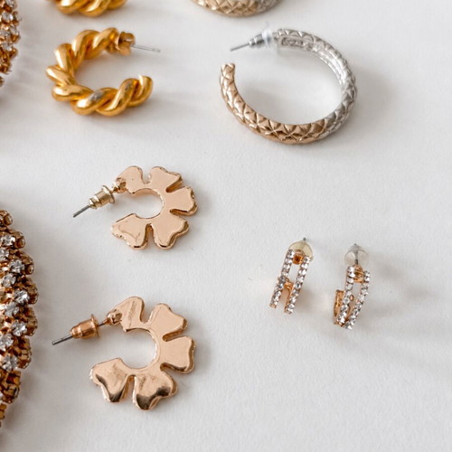 Mixed Earrings Lot used, 5 pairs in gold, silver and rose-gold tones