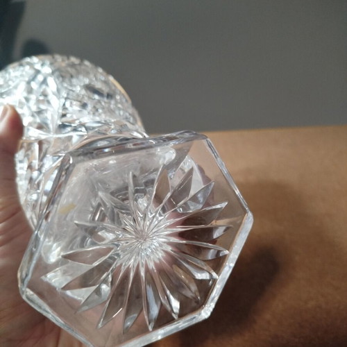 Crystal vase Bohemia used, height 20 cm
