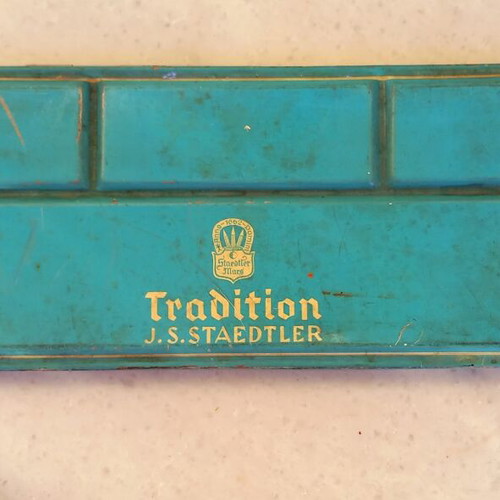Staedtler watercolor paints used in vintage metal box