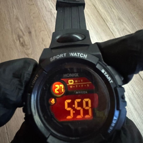 Digital Sport Watch new, men's black with rubber strap