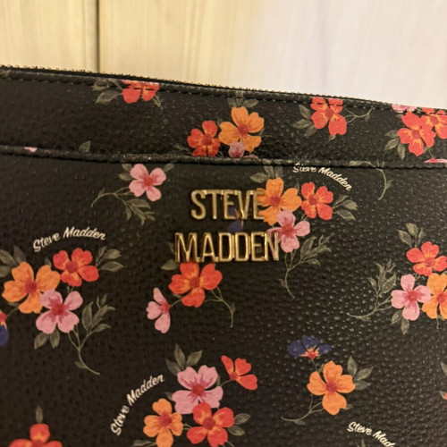 Steve Madden crossbody bag with colorful floral design, black