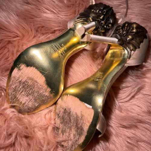 Roberto Cavalli SS05 sandals used, beige and gold, size 38