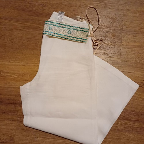 Linen pants Marks & Spencer used, white with sequin belt, size S