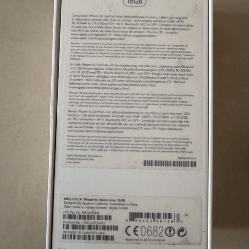 iPhone 6S Space Gray 16 GB used with box, screen defect