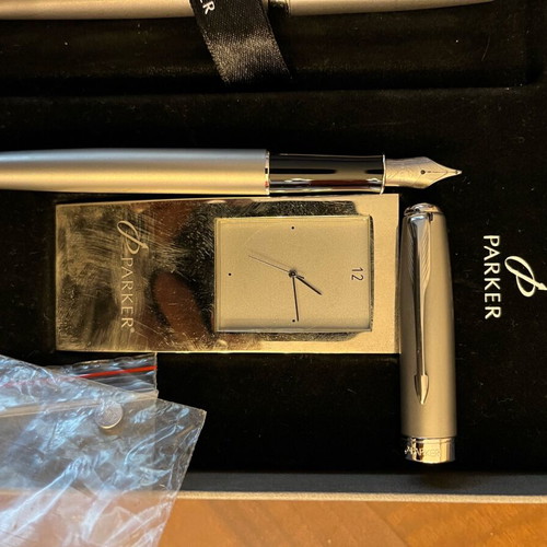 Parker Sonet steel roller pen and pen set with clock new