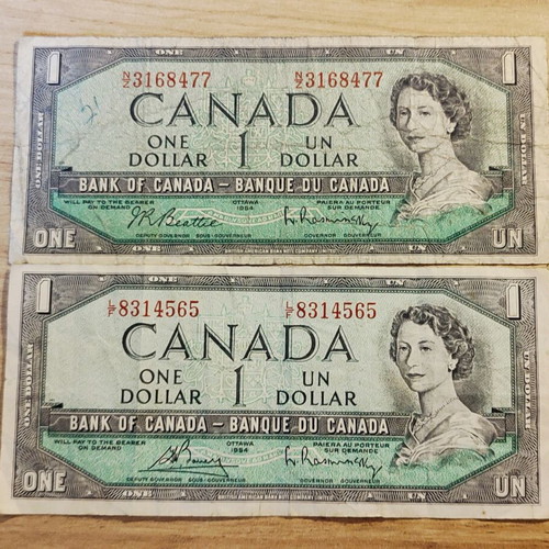 Canada 1954 one dollar banknotes, set of 2
