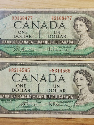 Canada 1954 one dollar banknotes, set of 2