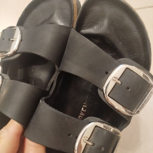 Birkenstock sandals size 37 black with big buckle like new