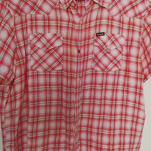 Scotch men's short-sleeve shirt XXL used, red and pink plaid linen