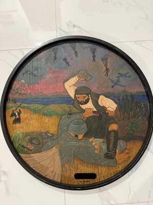 Χειροποίητο Λαϊκό Έργο Τέχνης σε Καπάκι Βαρελιού μεταχειρισμένο, διάμετρος 75cm