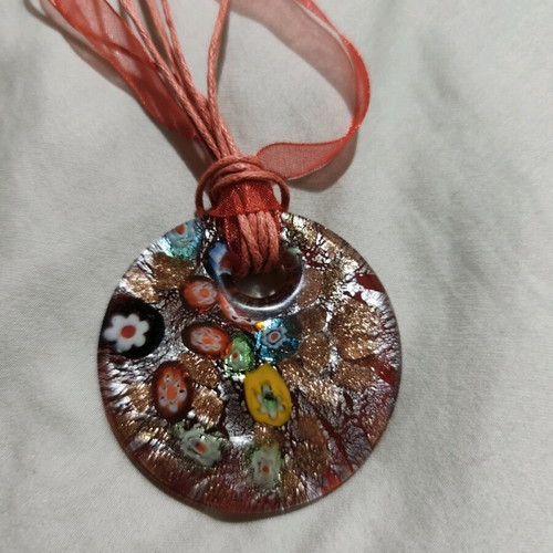 Vintage Murano Glass Millefiori & Gold Leaf Necklace new, multicolor