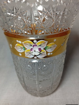 Crystal vase handmade, used, Bohemian style with gold base