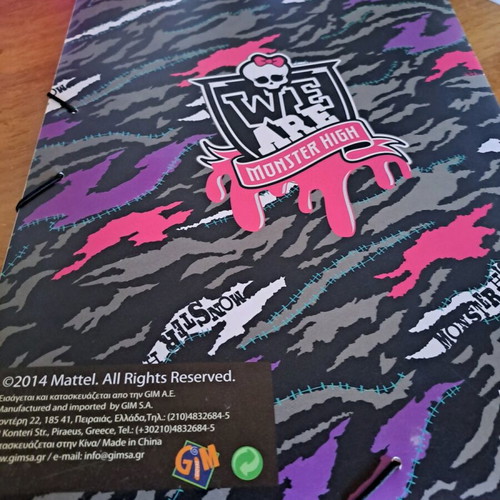 Monsters High folder used with side elastic