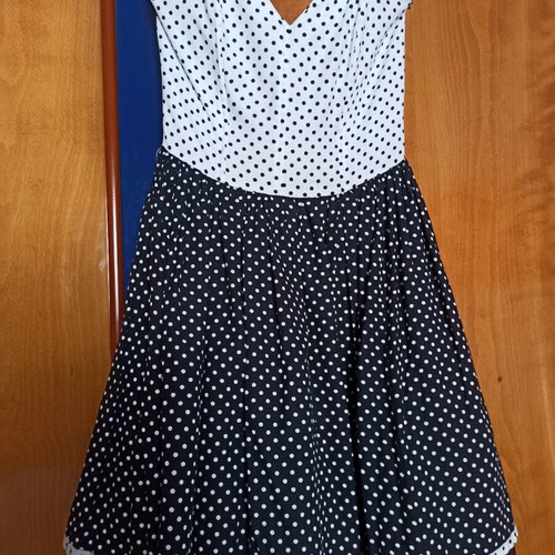 Vintage dress used, strapless, small, black and white