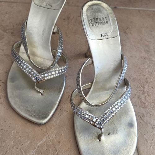 Stuart Weitzman Crystal Embellished Metallic Sandals, EU 38.5