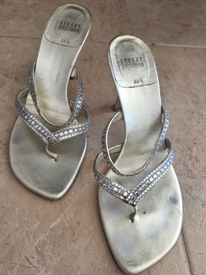 Stuart Weitzman Crystal Embellished Metallic Sandals, EU 38.5