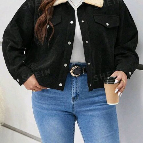 Corduroy jacket Shein Frenchy Plus new, black, Borg collar